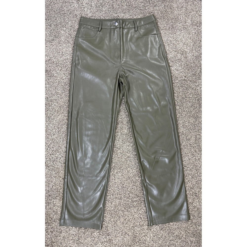 Shinestar Faux Leather Pants Womens Size L Olive Green Straight Edgy Streetwear